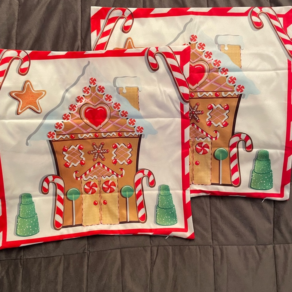 Gingerbread house zippered pillow covers set of two 18” x 18”